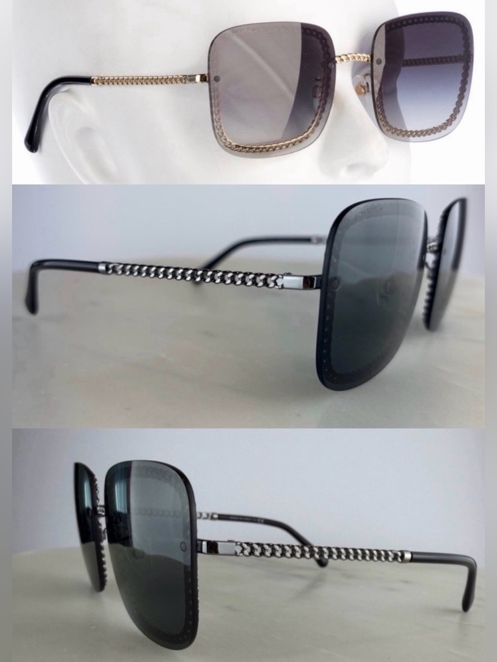 Authentic Chanel Square Chain Sunglasses ~ in 4244 c. 108/S4 Grey/Gunmetal